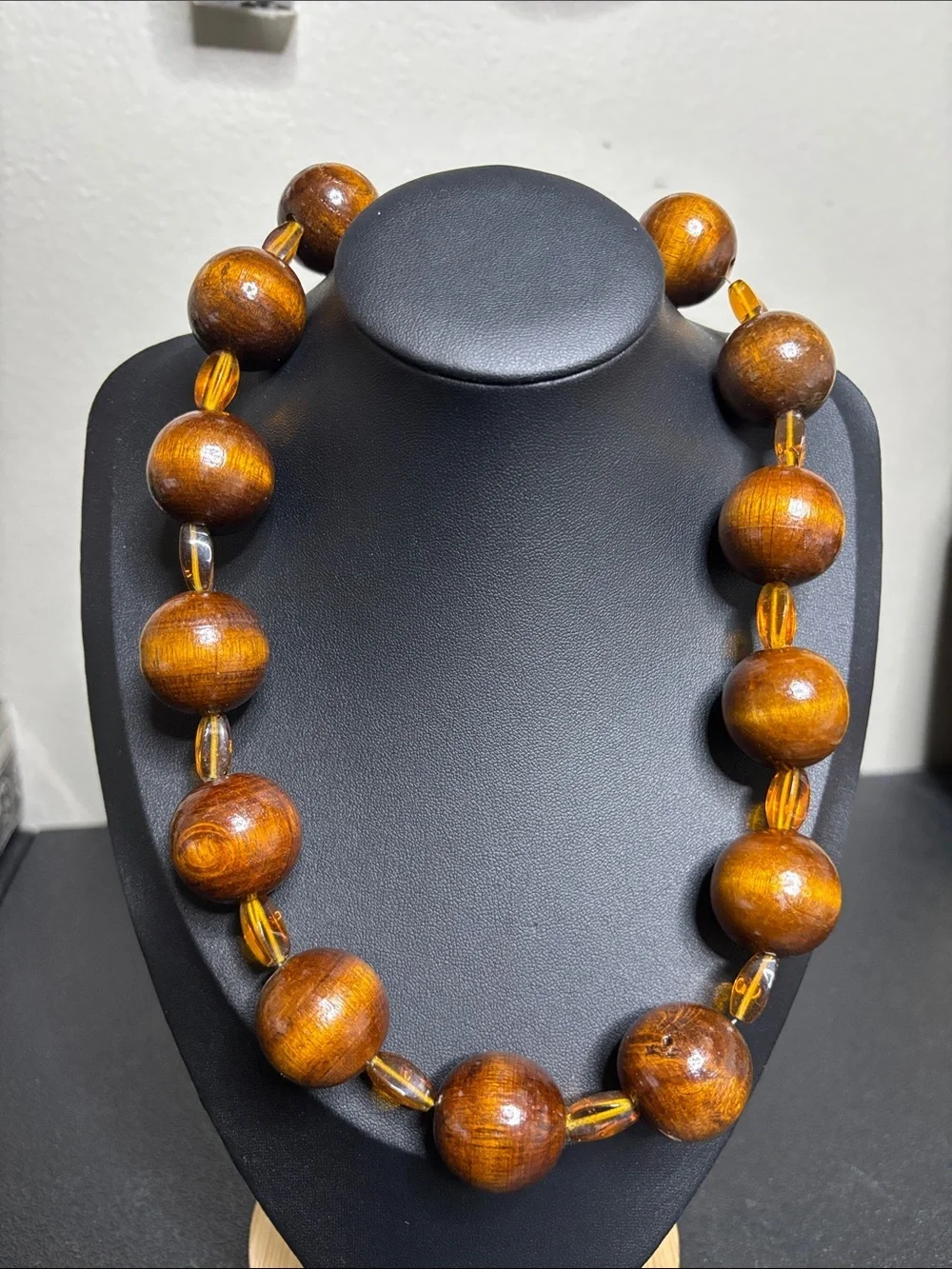 Handmade Chunky Vintage Boho Wooden Bead Necklace - Brown